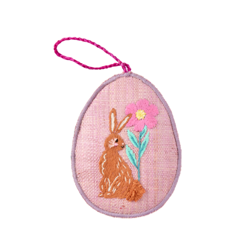 Rice Raffia Paas ei hanger large Rabbit pink 15x12cm Rice Raffia Paas ei hanger large Rabbit pink 15x12cm
