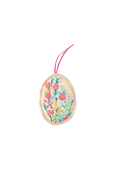 Raffia Osterei Anhänger small Flower creme