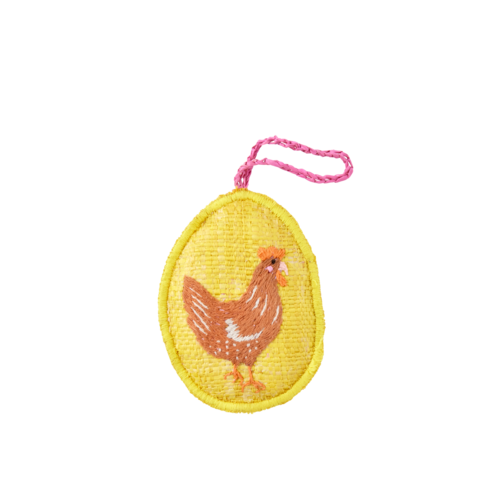 Rice Raffia Paas ei hanger small Rooster yellow