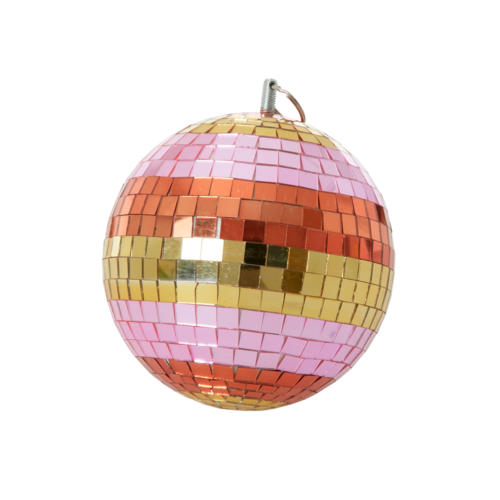 Rice Disco bal 15cm stripes orange, pink and gold Rice Disco bal 15cm stripes orange, pink and gold