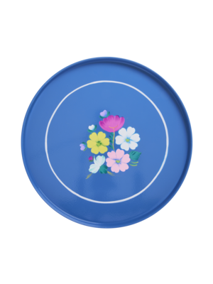 Rice Dienblad rond metaal Blue met Flower - D:38cm
