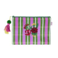 Recycled Plastic Etuie Flowers - green & pink stripes