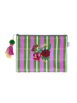 Rice Recycled Plastic Etui Flowers - green & pink stripes