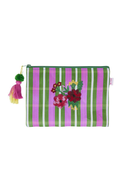 Recycled Plastic Etui Flowers - green & pink stripes
