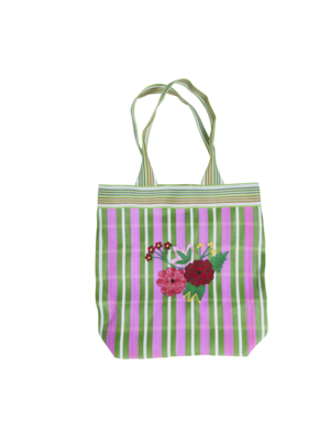 Rice Shopper recycled plastic Embroidered Flowers - stripes