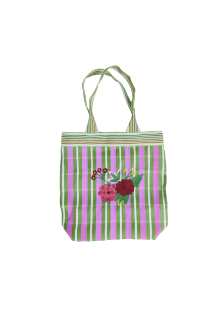Shopper recycled plastic Embroidered Flowers - stripes