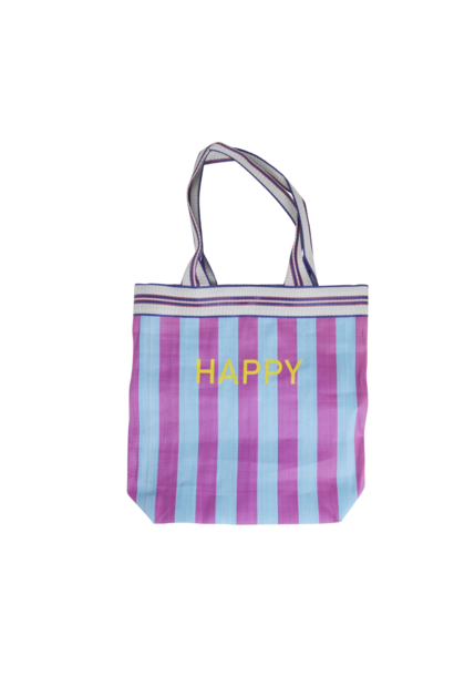 Shopper recycled plastic Happy - blue & purple stripes