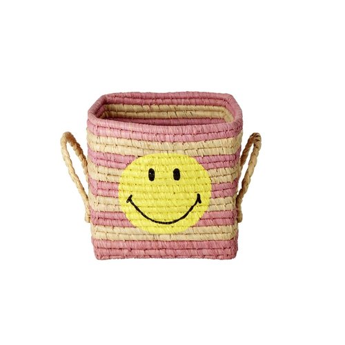 Rice Raffia mand vierkant small Smiley Rice Raffia mand vierkant small Smiley