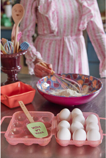 Eierdoos plastic voor 12 ei pink met glitter