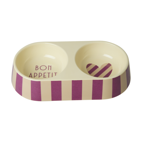 Rice Melamine voerbak voor voer en water - Striped Heart - 2 bakjes Rice Melamine voerbak voor voer en water - Striped Heart - 2 bakjes