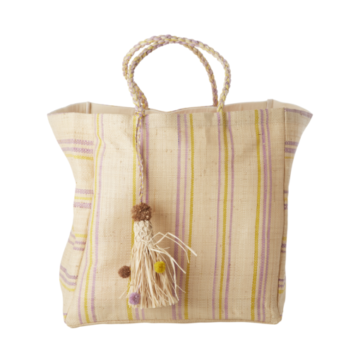 Rice Raffia shopper Stripe yellow & lavender