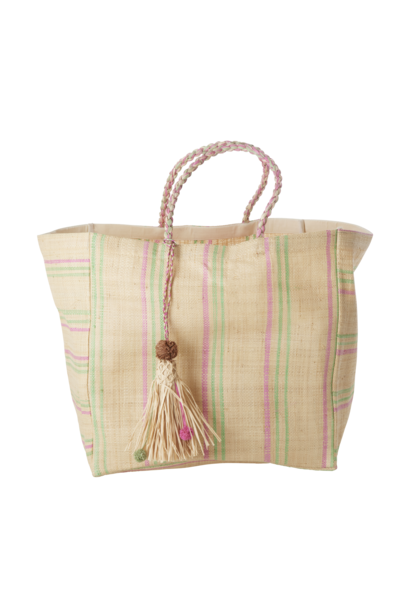 Raffia shopper Stripe pink & green