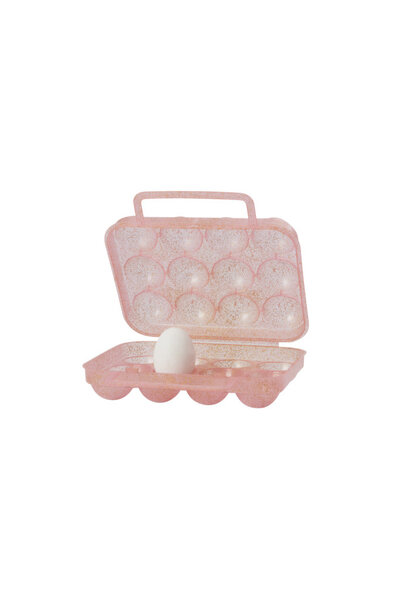 Eierdoos plastic voor 12 ei pink met glitter