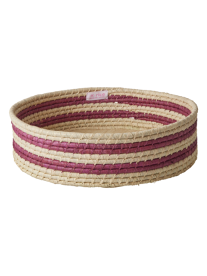 Rice Raffia mand rond large Aubergine Stripes