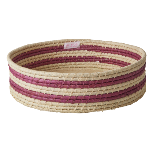 Rice Raffia mand rond large Aubergine Stripes