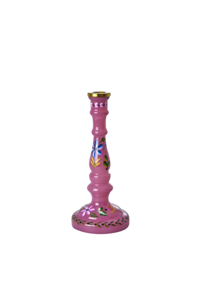 Kandelaar glas pink handpainted