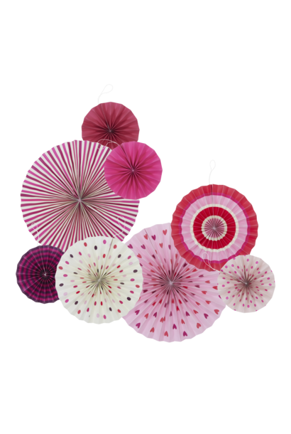 Party Paper Fan Fun pink assorti set/8