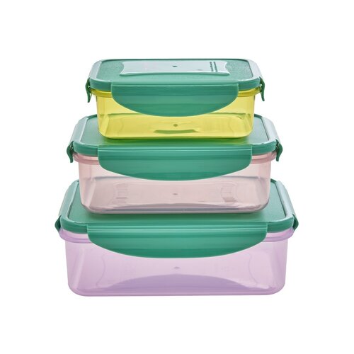 Rice Plastic Food Boxes rechthoekig assorti met deksel green set/3