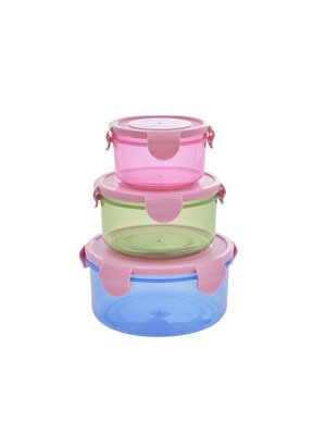 Rice Plastic Food Boxes rond assorti met deksel pink set/3