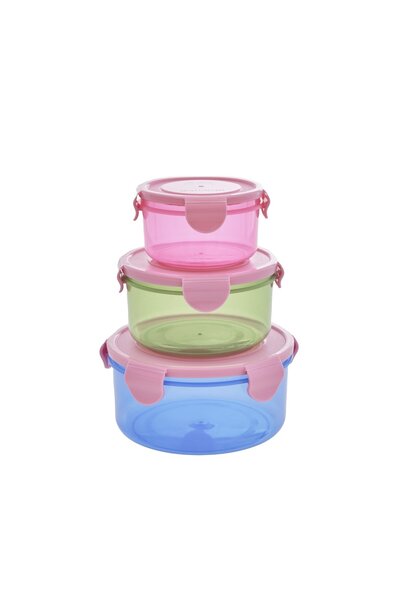 Plastic Food Boxes rond assorti met deksel pink set/3