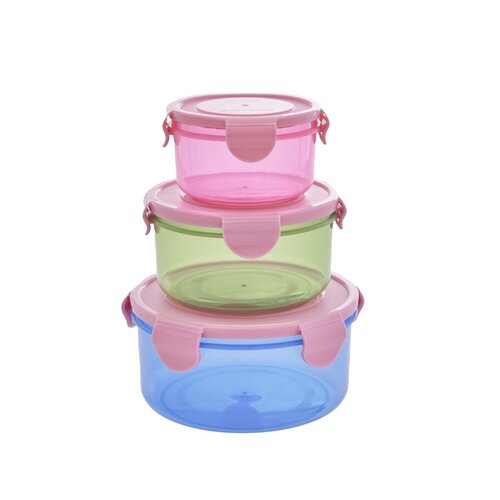 Rice Plastic Food Boxes rond assorti met deksel pink set/3