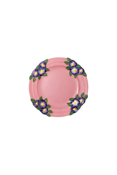 Aardewerk gebaks bord Embossed Flower Pink