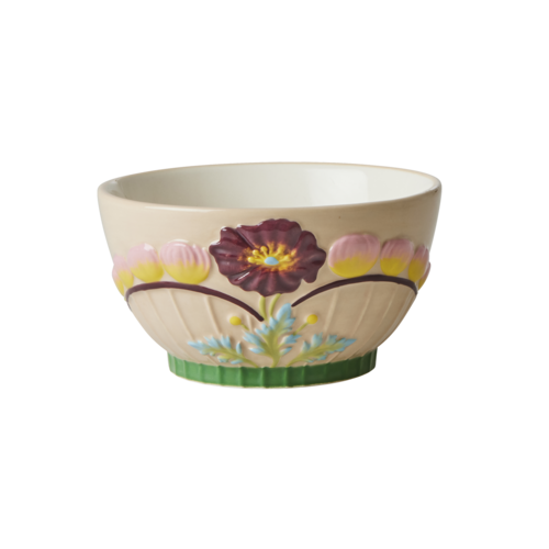 Rice Ceramic bowl small Embossed Flower Soft Sand