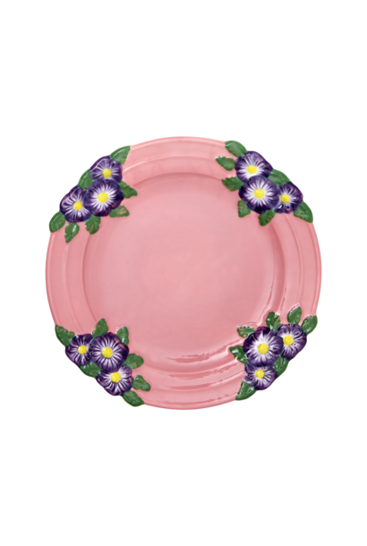 Keramik Lunch Teller Embossed Flower Pink