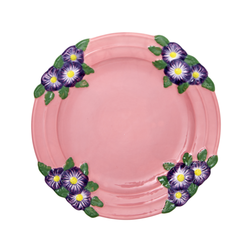 Rice Aardewerk lunch bord Embossed Flower Pink