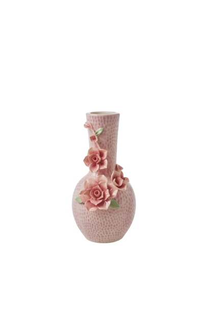 Aardewerk vaas Flower sculpture pink small