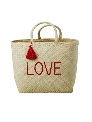 Rice Shopper raffia Nature met Red 'LOVE'