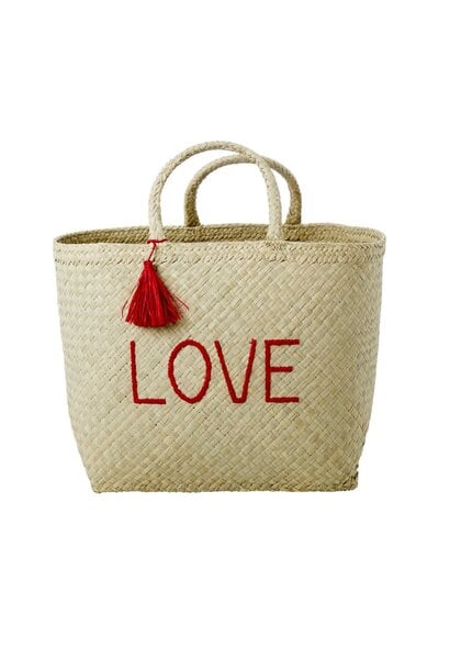 Shopper raffia Nature met Red 'LOVE'