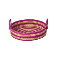 Raffia Brood mand rond Stripes soft plum