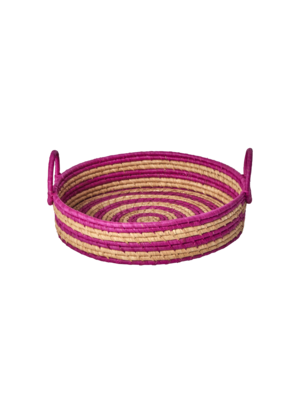 Rice Raffia Brood mand rond Stripes soft plum