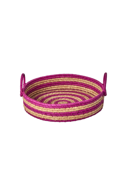 Raffia Brood mand rond Stripes soft plum
