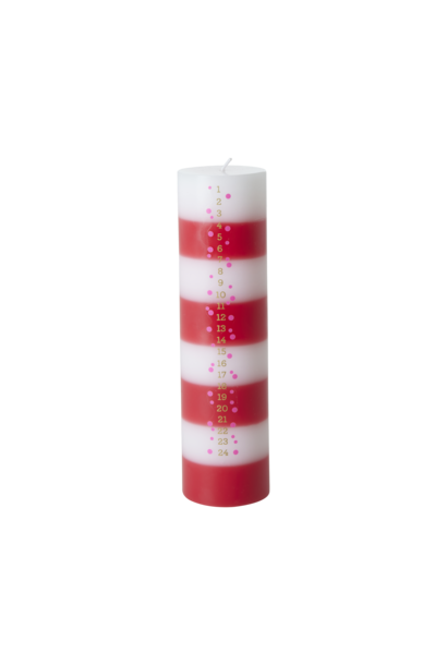 Kaars Striped Advent white/red + gold numbers extra large - 76 uur