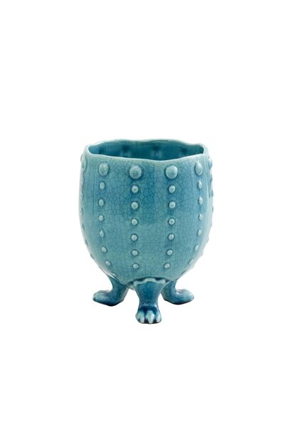 Aardewerk bloempot met voetjes aqua