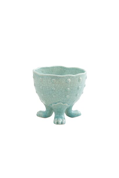 Aardewerk bloempot met voetjes mint