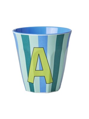 Rice Melamine cup letter A Stripes multicolor blue multicolor blue medium