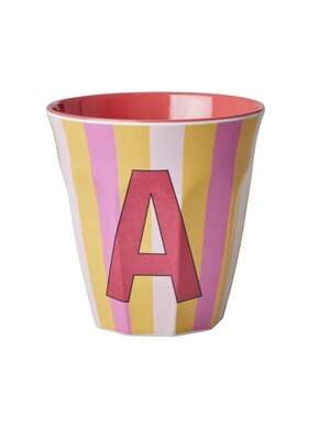 Rice Melamine cup letter A Stripes multicolor pink medium