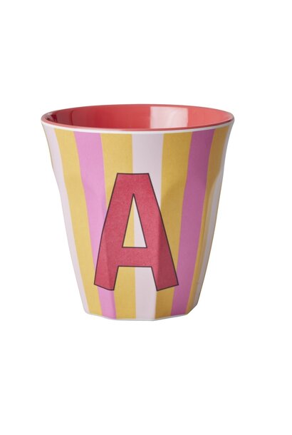 Melamin Tasse Buchstabe A Stripes multicolor pink medium