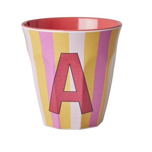 Rice Melamine cup letter A Stripes multicolor pink medium