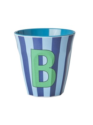 Rice Melamine cup letter B Stripes multicolor blue medium