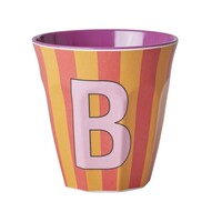 Melamine cup letter B Stripes multicolor pink medium