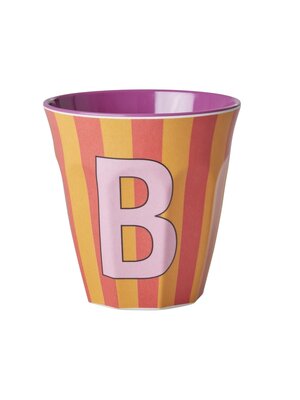 Rice Melamine cup letter B Stripes multicolor pink medium