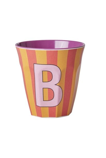 Melamine beker letter B Stripes multicolor pink medium