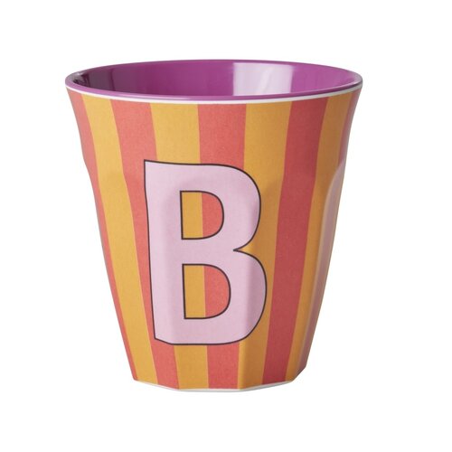 Rice Melamine cup letter B Stripes multicolor pink medium