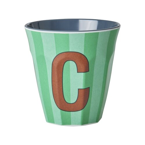 Rice Melamine cup letter C Stripes multicolor blue medium