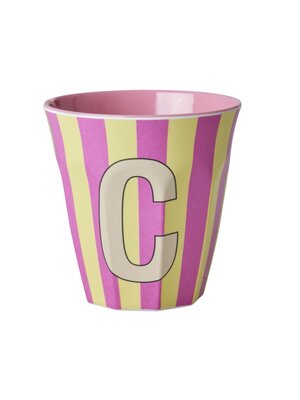 Rice Melamine cup letter C Stripes multicolor pink medium