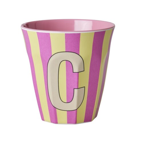 Rice Melamine cup letter C Stripes multicolor pink medium